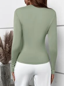 SHEIN Essnce Camiseta unicolor fruncido de cuello V - verde menta - Ver 2