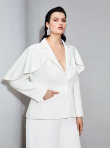 MOTF 大碼荷葉邊斗篷西裝 - 白色 - 查看 2