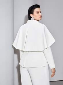 MOTF 大碼荷葉邊斗篷西裝 - 白色 - 查看 3