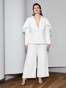 MOTF 大碼荷葉邊斗篷西裝 - 白色 - 查看 5