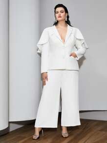 MOTF 大碼荷葉邊斗篷西裝 - 白色 - 查看 7