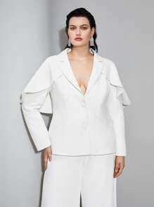 MOTF 大碼荷葉邊斗篷西裝 - 白色 - 查看 9