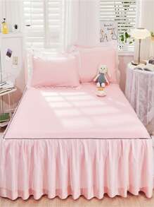 1pc Pink Mesh Polyester Bed Skirt - Pink - View 1