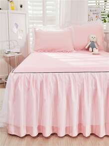 1pc Pink Mesh Polyester Bed Skirt - Pink - View 6