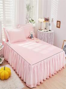 1pc Pink Mesh Polyester Bed Skirt - Pink - View 8