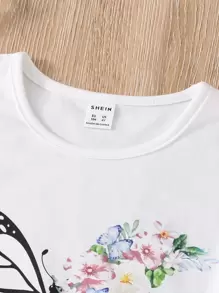 Genkimix Kids 少女花卉和蝴蝶印花T恤＆翻蓋口袋貨物褲 - 彩色 - 查看 3