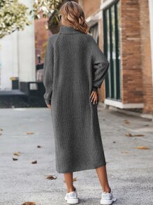 SHEIN LUNE Vestido de punto cuello alto de manga raglán - Gris Oscuro - Ver 2