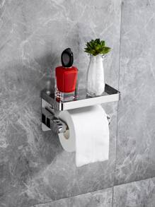 1pc Stainless Steel Bathroom Storage Rack, Minimalist Silver Tissue Paper Holder For Bathroom - Silver - View 1