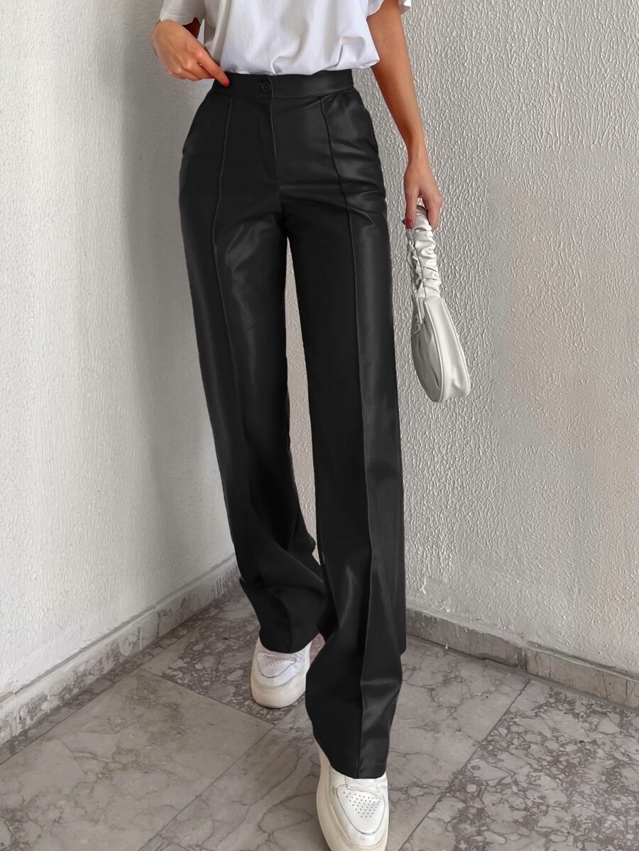 EURMUSE Zipper Fly Slant Pockets Straight Leg Pants - Black - View 1