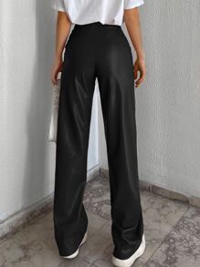 EURMUSE Zipper Fly Slant Pockets Straight Leg Pants - Black - View 2