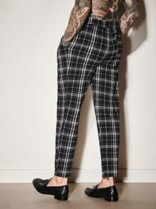 Manfinity Men Plaid Drawstring Waist Trousers - Black and White - View 2