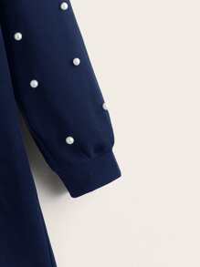 SHEIN LUNE Drop Shoulder Pearls Beaded Dress - Navy Blue - View 3