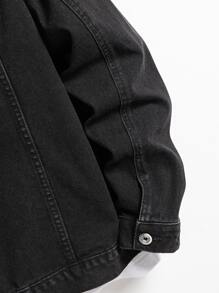 Manfinity Homme Men Long Sleeve Flap Pocket Regular Dark Plain Denim Jacket Without Tee For Friends Going Out Hang Out Work Commute Street , Fall - Black - View 3