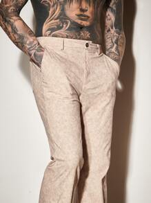 GENTILAND Men Slant Pocket Straight Leg Corduroy Trousers - Beige - View 3