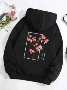 SHEIN LUNE Quần áo thể thao nữ Dây kéo Túi Hoa Lá thư Giải trí - màu đen - Xem 1
