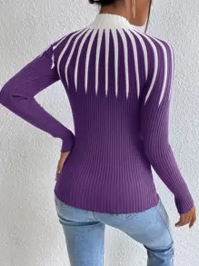 Mulvari 撞色高领针织套头衫秋冬毛衣 - 紫羅蘭色 - 查看 2