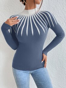 Aidyla Colourblock Mock Neck Jumper - Dusty Blue - View 4
