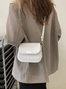 Mini Plaid Embossed Square Bag Stylish PU Leather Crossbody Bag, Solid Color Flap Shoulder Bag, Perfect Sling Bag For Daily Use - Beige - View 2