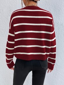SHEIN Unity Striped Drop Shoulder Jumper - Burgundy - View 6