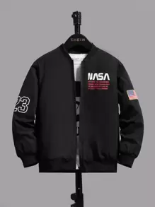 SHEIN Tween Boy 绗缝标语图案夹棉外套