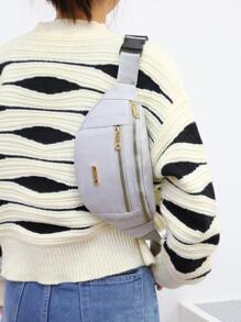 Metal Decor Waist Bag - Grey - View 6