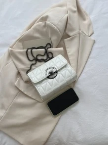 迷你衍縫鏈條翻蓋方包 - 白色 - 查看 6