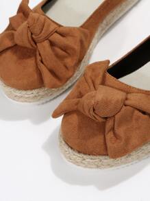 Bow Decor Faux Suede Espadrille Flats - Brown - View 3