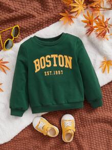 SHEIN Baby Boy Letter Graphic Sweatshirt - Dark Green - View 1