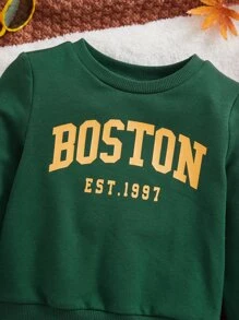 SHEIN Baby Boy Letter Graphic Sweatshirt - Dark Green - View 3
