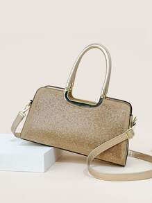 Mini Glitter Rhinestone Decor Square Bag - Gold - View 1