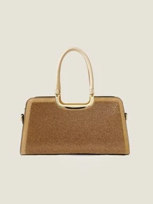 Mini Glitter Rhinestone Decor Square Bag - Gold - View 2