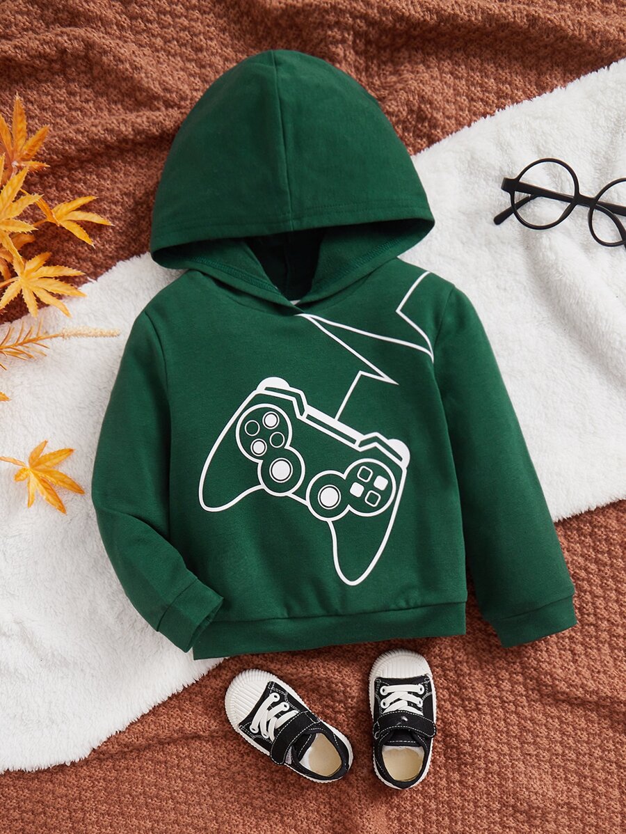 SHEIN Baby Boy Gamepad Print Sweatshirt - Dark Green - View 1