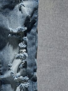 SHEIN Tween Boy Ripped Frayed Bleach Wash Jeans - Medium Wash - View 3