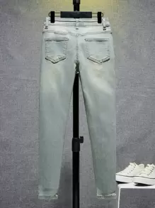 SHEIN Tween Boy Ripped Frayed Jeans - Light Wash - View 2