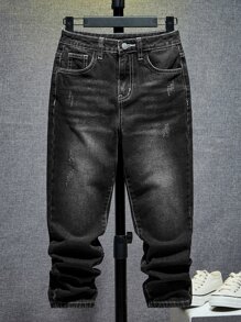 SHEIN Boys Bleach Wash Cat Scratch Jeans - Black - View 1