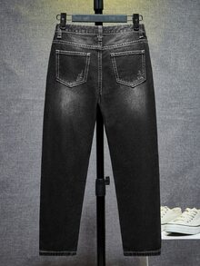 SHEIN Boys Bleach Wash Cat Scratch Jeans - Black - View 2