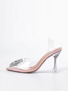 Women Rhinestone Decor Clear Strap Slingback Pumps, Pyramid Heeled Glamorous Pumps - Clear - View 3