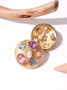 Faux Pearl & Rhinestone Decor Round Stud Earrings