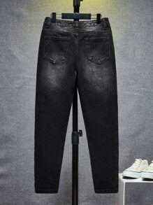 SHEIN Jeans De Tinta Salpicada Para Niños Mayores - Negro - Ver 2