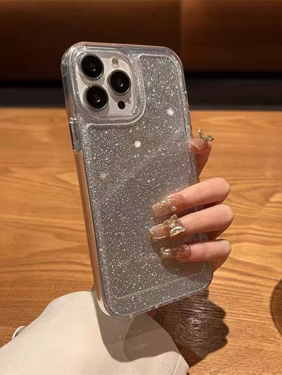 1pc Glitter Space Design Phone Case compatible with iphone 15 Pro max, Protective Cover - Clear - View 1