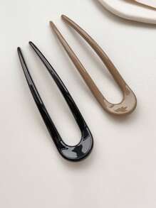 2 piezas de pasador de pelo sólido y clip de pelo informal - Multicolor - Ver 1