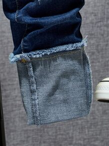 SHEIN Jeans De Niño Rasgados Y Lavados - Azul lavado oscuro - Ver 3