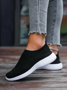 女士黑白一脚蹬公路跑鞋搭配紧身裤 - 黑與白 - 查看 2