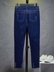 SHEIN Boys Ripped Frayed Cat Scratch Jeans - Dark Wash - View 2