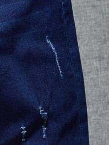 SHEIN Boys Ripped Frayed Cat Scratch Jeans - Dark Wash - View 3