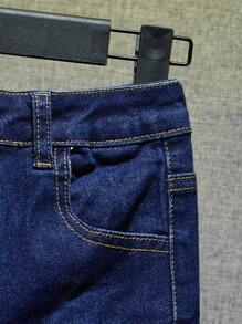 SHEIN Boys Ripped Frayed Cat Scratch Jeans - Dark Wash - View 4