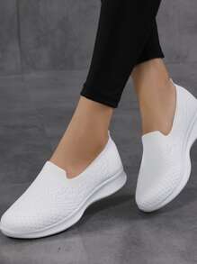 極簡一腳蹬休閒鞋,白色運動素色一腳蹬鞋 - 白色 - 查看 5
