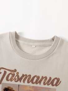 SHEIN EZwear Slogan & View Print Thermal Pullover - Apricot - View 5