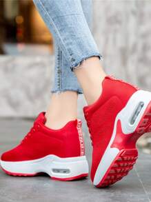 補丁細節前綁帶坡跟運動鞋 - 紅色 - 查看 3