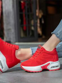 補丁細節前綁帶坡跟運動鞋 - 紅色 - 查看 8